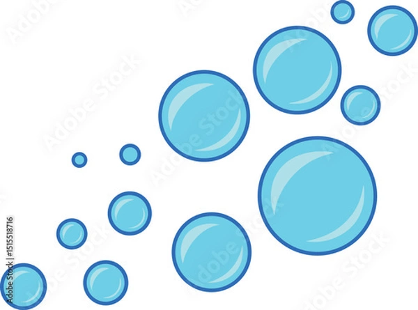 Fototapeta A collection of light blue bubbles of varying sizes scattered on a white background illustration