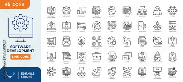 Obraz Software development line editable icon set. Editable stroke. Vector illustration