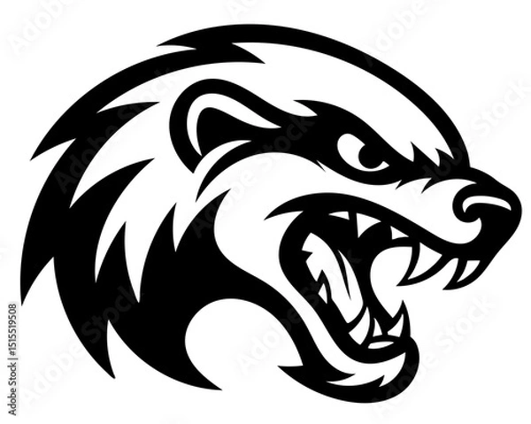 Obraz A black and white drawing of a honey badger with its mouth open