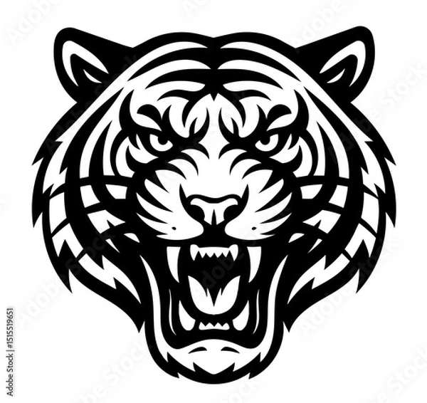 Obraz A tiger head with its mouth open and teeth bared