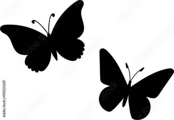 Fototapeta black silhouettes of butterflies isolated on white background. vector set of tropical insects