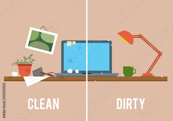Obraz Brudny i czysty stół roboczy.