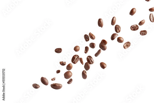 Obraz Falling roasted coffee beans in mid air showing realistic brown texture isolated on a transparent background