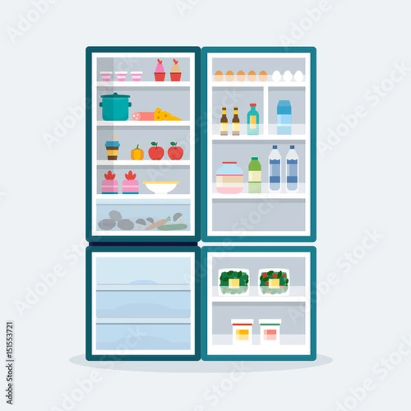 Fototapeta Open fridge with food