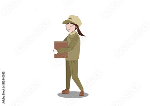 Fototapeta 影がある荷物を運ぶ運送業の女性の絵
