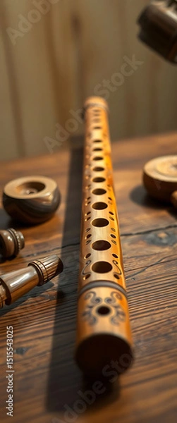 Fototapeta close up of a musical instrument on a table