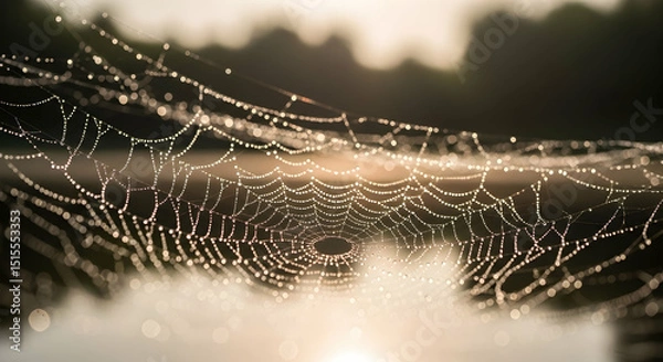 Obraz Intricate Web Adorned with Dewdrops Glistening Under the Morning Sunlight
