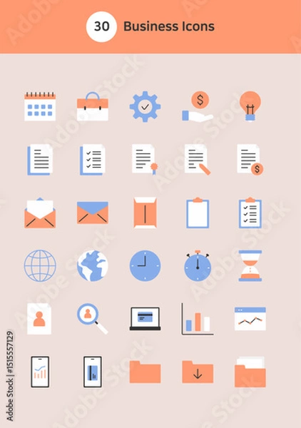 Fototapeta Business vector flat icons set.