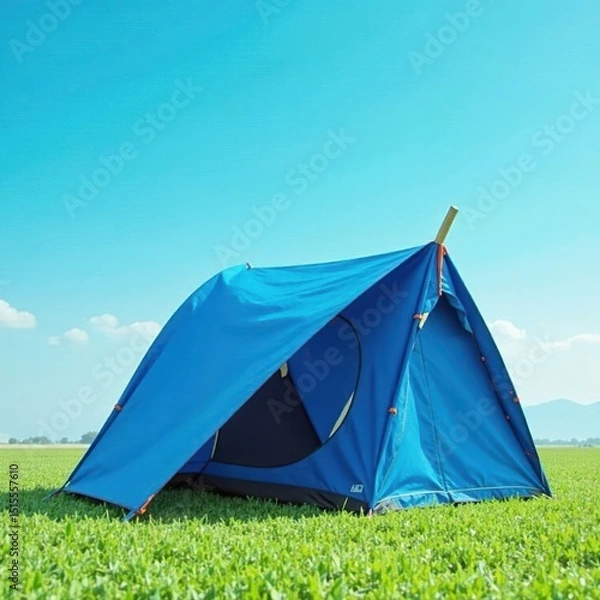 Fototapeta Bold blue tent, cheerful flag waves dynamically , show, canvas, sky
