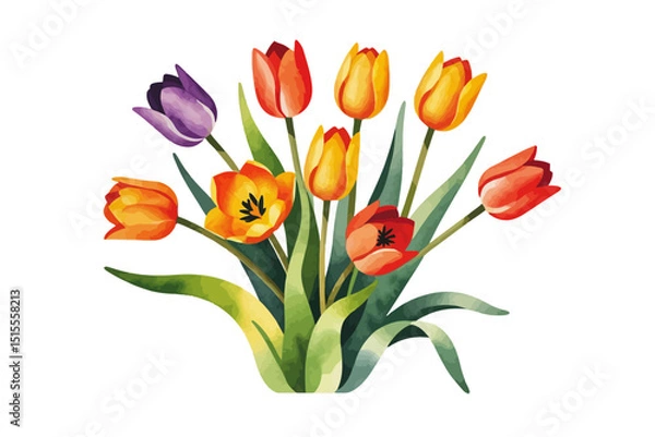 Fototapeta Watercolor Tulips Bouquet Illustration - Vibrant Spring Flowers in Bloom - Artistic Floral Arrangement for Backgrounds and Designs