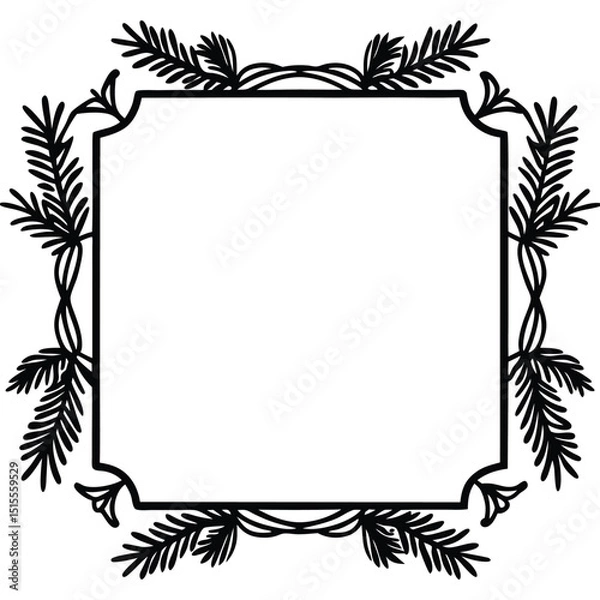 Fototapeta silhouette christmas border picture frame boughs greenery firs on white background