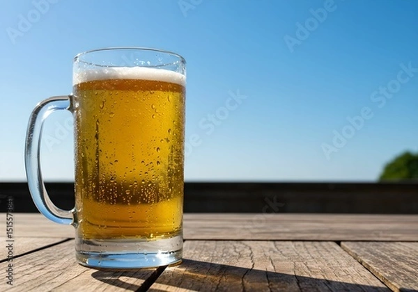 Obraz 青空の下　ビアガーデンで冷えたビールを楽しむ