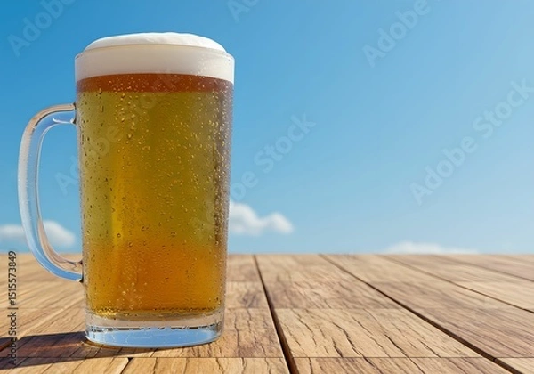 Obraz 青空の下　ビアガーデンで冷えたビールを楽しむ