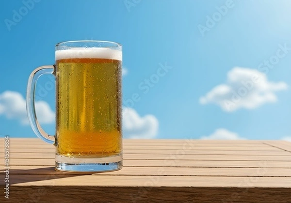 Obraz 青空の下　ビアガーデンで冷えたビールを楽しむ