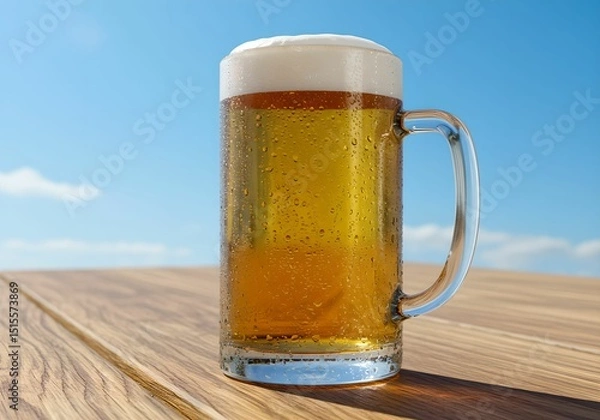 Obraz 青空の下　ビアガーデンで冷えたビールを楽しむ