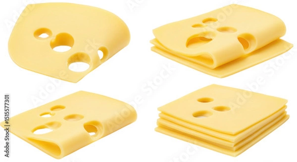 Obraz Swiss cheese slices close-up, ingredient for sandwiches isolated PNG with Transparent Background