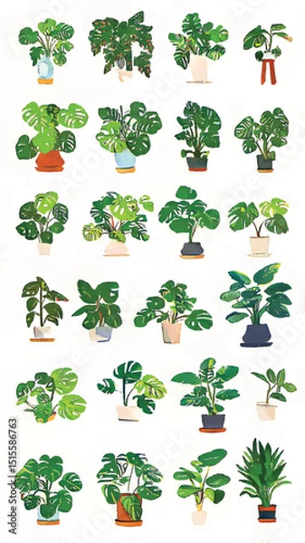 Obraz Digital Botanical Art: Tropical Indoor Plant Patterns for Home Decor