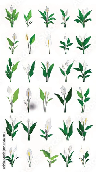 Fototapeta Elegant Calla Lily Botanical Illustration: Vibrant Green Leaves and White Floral Patterns in Nature-Inspired Art