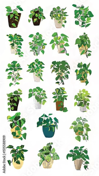 Obraz Vibrant Interior Design with Eco-Friendly Botanical Illustrations and Lush Greenery Decor Featuring Indoor Houseplants and Decorative Pots