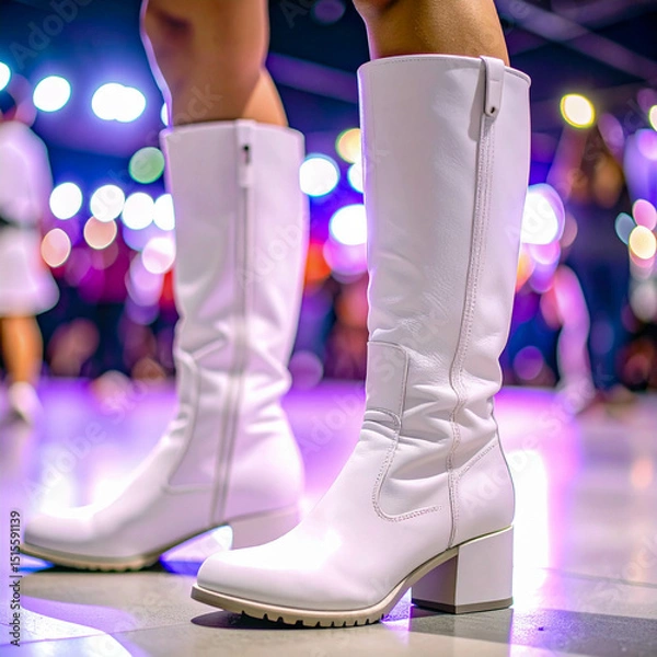 Fototapeta cosmic stride; crisp, white go-go boots with a futuristic twist