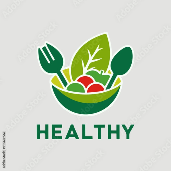 Obraz An innovative logo design featuring a vibrant salad and eco-friendly symbols, ideal for a restaurant focused on healthy vegetarian offerings.