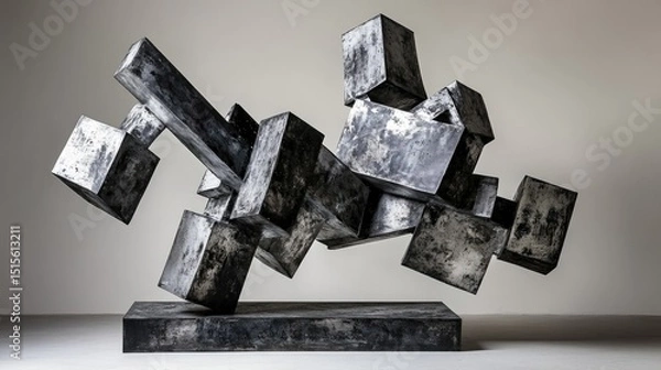 Fototapeta Black and white angular metal art piece with abstract modernist structure