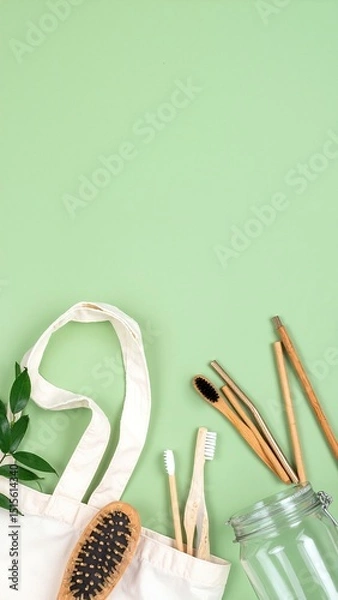 Obraz A stylish white bag containing an assortment of colorful toothbrushes and a sleek toothbrush holder, perfect for travel or daily oral care.
