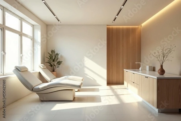 Fototapeta Serene Spa Relaxation Room with Modern Recliners and Minimalist Design