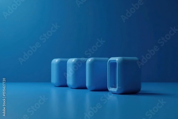 Fototapeta Abstract Blue Cubes Arranged in a Row on a Blue Surface