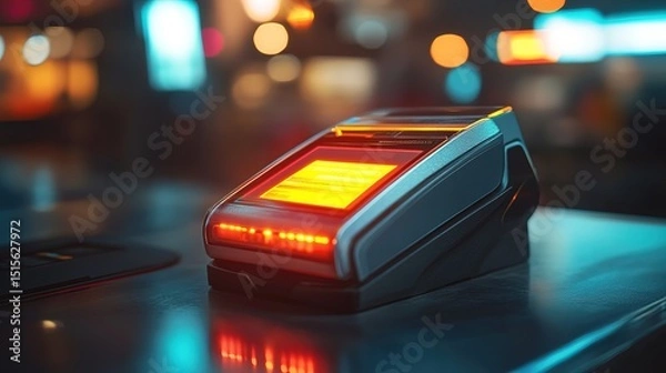 Fototapeta A smart payment device scanning a glowing digital bill 