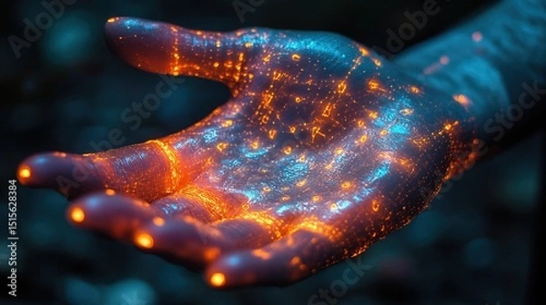 Fototapeta A scientist developing glowing synthetic skin with self-healing properties