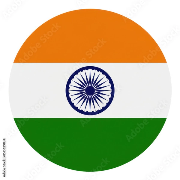 Fototapeta round India flag isolated on transparent background, PNG, Cutout,  India icon, round Indian flag PNG, Indian national flag, flag cutout, India flag vector