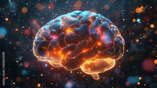 Obraz A holographic floating brain model showing evolving intelligence patterns