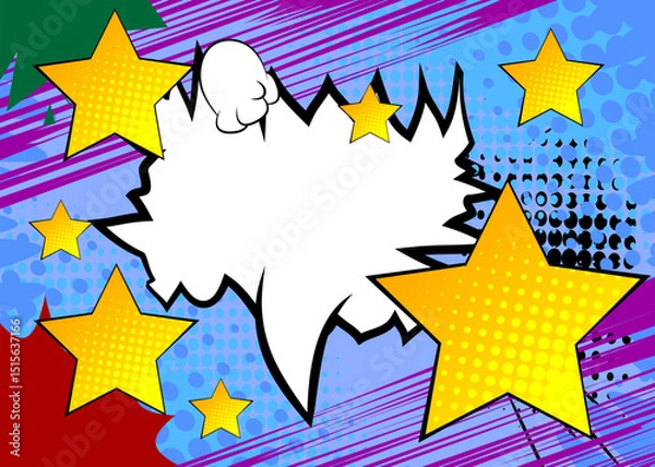 Obraz Cartoon Star with blank speech bubble, comic book background. Retro vector comics pop art design.