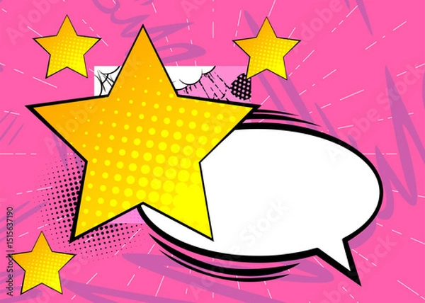 Obraz Cartoon Star with blank speech bubble, comic book background. Retro vector comics pop art design.