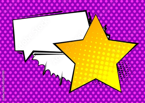 Obraz Cartoon Star with blank speech bubble, comic book background. Retro vector comics pop art design.
