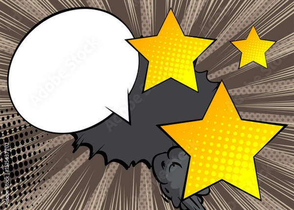 Obraz Cartoon Star with blank speech bubble, comic book background. Retro vector comics pop art design.