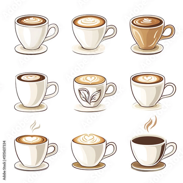 Obraz Realistic and artistic illustrations of coffee beans, brewing equipment, coffee cups, baristas, coffee farms, roasting processes, and café scenes