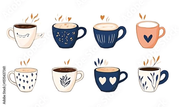 Obraz Realistic and artistic illustrations of coffee beans, brewing equipment, coffee cups, baristas, coffee farms, roasting processes, and café scenes