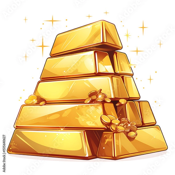 Obraz Shiny Gold Bars and Coins: Luxury, Wealth, and Investment Symbolism