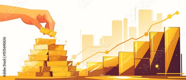 Obraz Shiny Gold Bars and Coins: Luxury, Wealth, and Investment Symbolism
