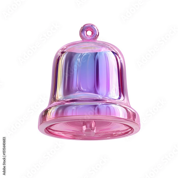 Obraz Iridescent transparent crystal bell icon with a metallic finish representing an alert reminder or notification message in a user interface design