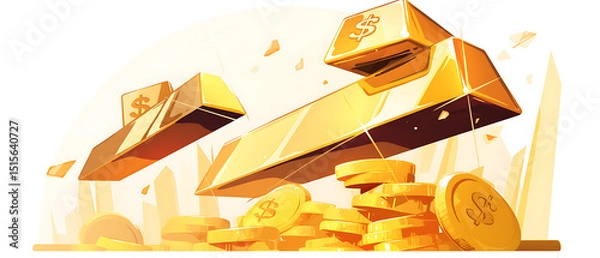 Obraz Shiny Gold Bars and Coins: Luxury, Wealth, and Investment Symbolism