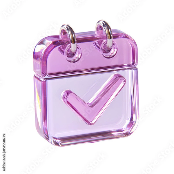 Fototapeta A modern minimalist crystal calendar icon with a prominent checkmark conveying a sense of organization productivity and task completion