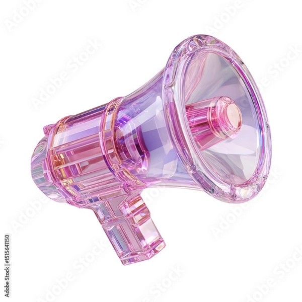 Fototapeta Visually striking 3D rendered crystal like megaphone speaker in shades of pink and purple designed to showcase online sales shopping and coupon promotions