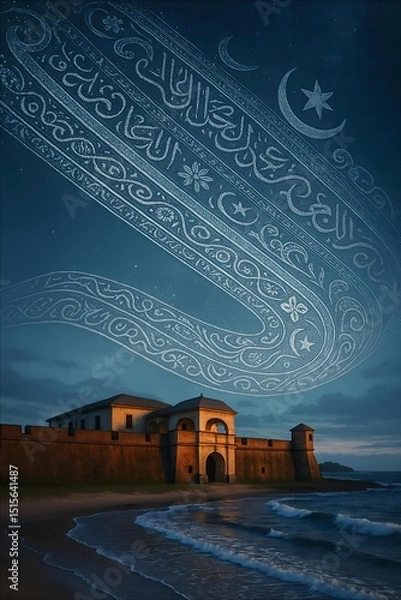 Obraz Fort Marlborough Beneath Basurek Batik Aurora: Bengkulu’s Heritage in Visual Harmony
