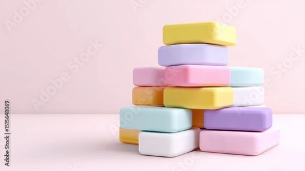 Fototapeta Pastel-colored rectangular blocks stacked in a 3D arrangement