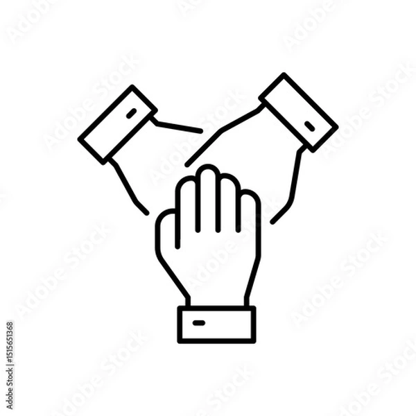 Fototapeta Team hands together, business partnership icon. Simple outline style. Work, hand, team, alliance, help, group, people, success, teamwork concept. Thin line symbol. Vector illustration isolated.