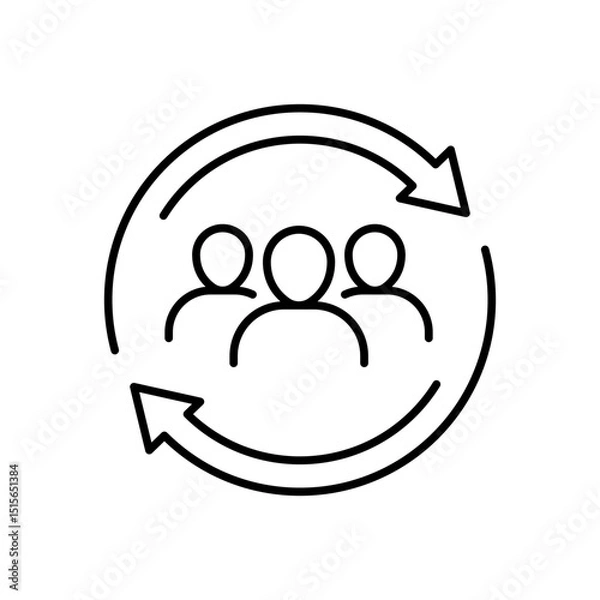 Fototapeta Update team icon. Simple outline style. Teamwork partnership, collaboration strategy, refresh team interaction, arrow reload, management concept. Thin line symbol. Vector illustration isolated.