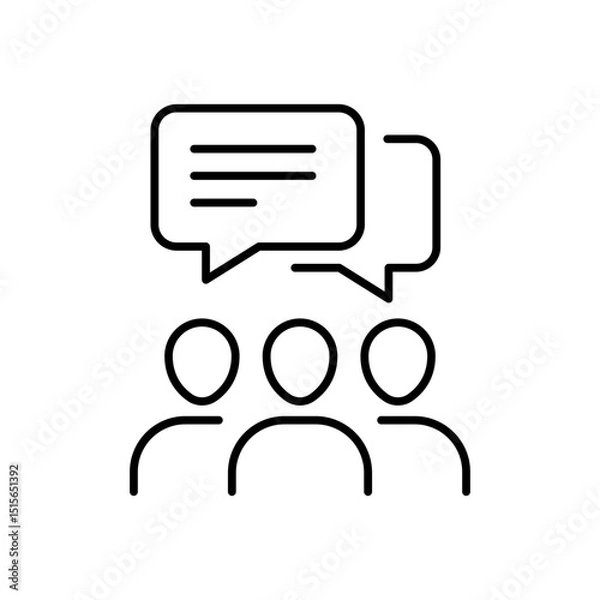 Fototapeta Speech bubbles with three people icon. Simple outline style. Conversation, business, man, team, graphic, network, communication concept. Thin line symbol. Vector illustration isolated.